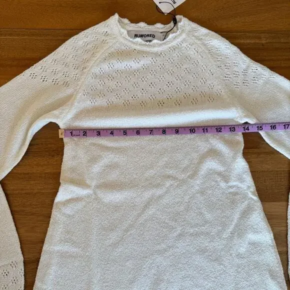 Rumored Pointelle Knit Sweater Mini Dress White Size Small - Picture 8 of 11